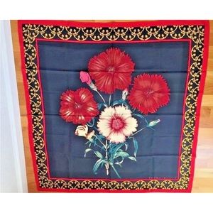 Perry Ellis Black Floral With Red/Gold Bordered Scarf, Rich Asian Feel